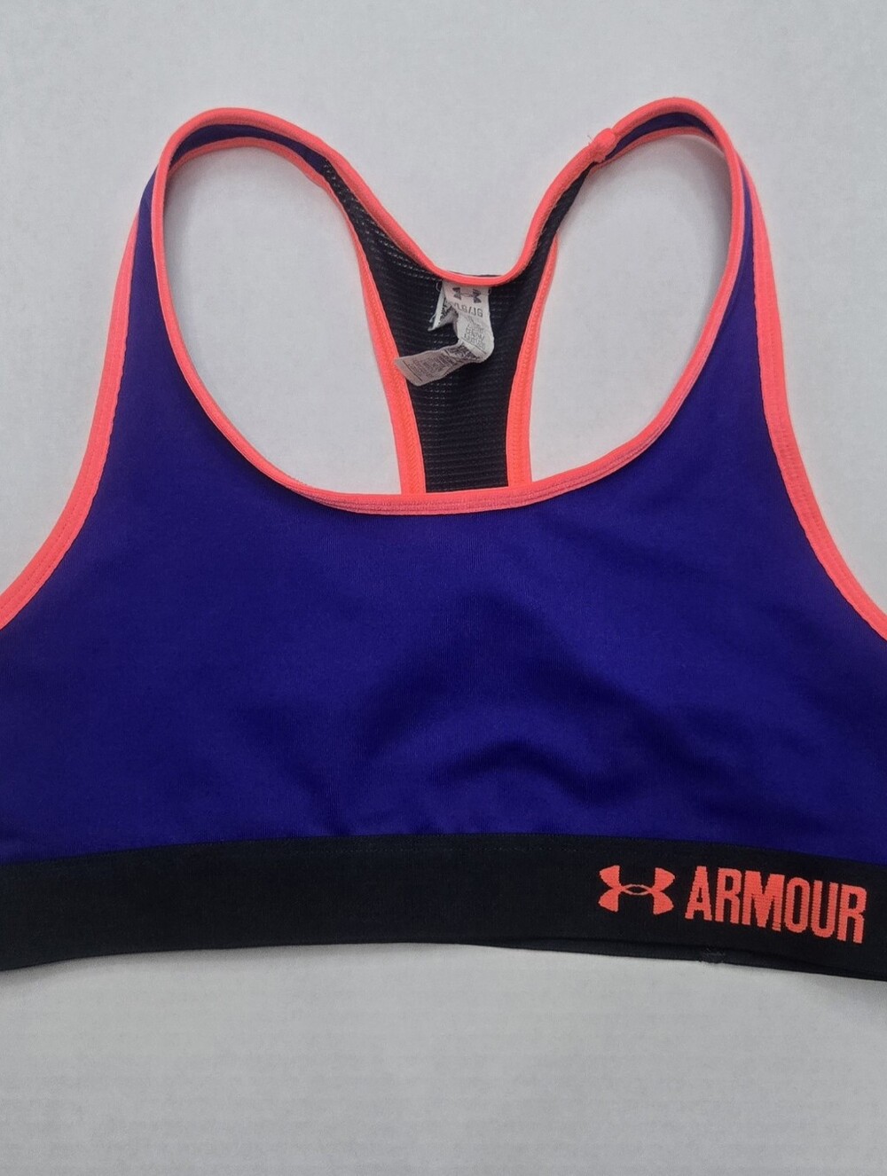 Underโ Armour Sports Bra YOUTH Racerback Purple Orange Mid Compression Size L